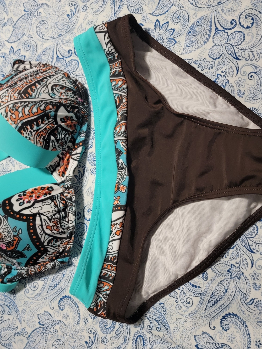 Women’s Brown & Turquoise Paisley Bikini Set - Stylish Swimwear